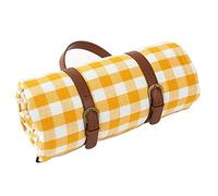 EAmrfvqt Coperte da picnic pieghevoli, Coperta da picnic resistente alla sabbia, cinturino in pelle, portatile, pieghevole, multicolore, dimensioni multiple(Yellow+white,200x200cm)