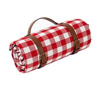 EAmrfvqt Coperte da picnic pieghevoli, Coperta da picnic resistente alla sabbia, cinturino in pelle, portatile, pieghevole, multicolore, dimensioni multiple(Red+white,150x200cm)
