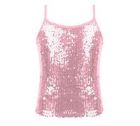 Eandarui Camicia con Paillette per Bambina, Ragazza, Senza Maniche, Glitzer, per Festa e Disco, Top Girocollo, Sottoveste Elasticizzata, Taglia 110-152, Colore: rosa., 110 cm-116 cm