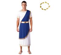 Eandarui Costume da Dio greco da uomo Toga romana a maniche corte, abito da tunica antica Grecia, costume da carnevale, blu, XXL