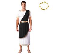 Eandarui Costume da dio greco da uomo Toga romana manica corta tunica abito abito abito greco antico costume costume carnevale nero S
