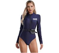 Eandarui Poliziotto, tuta da donna della polizia, tuta corta con colletto alto, a maniche corte, con cintura, borsa poliziotto, abbigliamento di sicurezza blu navy, L