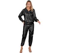 Eandarui Tuta da sauna da donna, per dimagrire, a maniche lunghe, elasticizzata, pantaloni lunghi, per fitness, Nero B, L