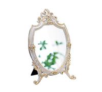 Eaoundm Resin Frame Decorative Wall Mirror Makeup Mirror Tabletop Mirrors, for Bedroom Living-Room Dresser Decor 8.2W x 13 L inchs (White)