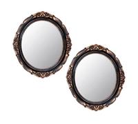 Eaoundm Specchio decorativo da parete, 33,3 x 37,6 cm, vintage, da appendere, per camera da letto, soggiorno, cassettiera, ovale, cornice in plastica (oro vintage, 2 pezzi)