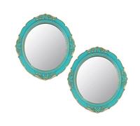 Eaoundm Specchio decorativo da parete, 33,3 x 37,6 cm, vintage, da appendere, per camera da letto, soggiorno, cassettiera, ovale (blu, 2 pezzi)