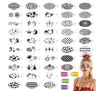 EAPIKON 44 Stencil Trucco Viso con 4 Spugnette da Dito, Stencil Pittura per Tatuaggi Bambini Adulto, Make-Up Stencils Trucca Riutilizzabili per Halloween Feste Compleanno Carnevale Natale