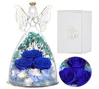 Eaprala Tre Rose Eterna in Vetro Figurine Angelo, Regalo Compleanno per Donne, Regalo Angelo per Lei in Occasione Dell'anniversario, Natale, San Valentino, Festa Della Mamma.Blu Scuro