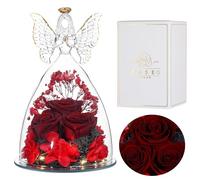 Eaprala Tre Rose Eterna in Vetro Figurine Angelo, Regalo Compleanno per Donne, Regalo Angelo per Lei in Occasione Dell'anniversario, Natale, San Valentino, Festa Della Mamma.Rosso Vino