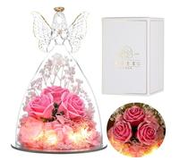 Eaprala Tre Rose Eterna in Vetro Figurine Angelo, Regalo Compleanno per Donne, Regalo Angelo per Lei in Occasione Dell'anniversario, Natale, San Valentino, Festa Della Mamma.Rosa