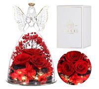 Eaprala Tre Rose Eterna in Vetro Figurine Angelo, Regalo Compleanno per Donne, Regalo Angelo per Lei in Occasione Dell'anniversario, Natale, San Valentino, Festa Della Mamma.Rosso