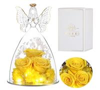 Eaprala Tre Rose Eterna in Vetro Figurine Angelo, Regalo Compleanno per Donne, Regalo Angelo per Lei in Occasione Dell'anniversario, Natale, San Valentino, Festa Della Mamma.Giallo