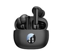 Ear Buds, Noise Cancelling Earphones, Wireless Headphones, LED Display Touch Control, Waterproof Stereo Sound, Sports Walking Driving, 10 Meters, Beige, Black Color, 1 Pair