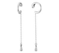 Ear Cuff in Acciaio Inossidabile con Catena Lunga, Orecchini Pendenti Non Forati, Design Minimal con Pendente a Cono