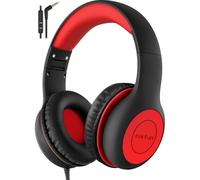 EarFun Cuffie Bambini Cablate con Microfono, Jack 3.5mm, Nero-Rosso