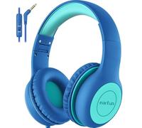EarFun Cuffie con Filo per Bambini con Mic, Limitatore di Volume 85/94 dB, Jack 3,5 mm, Condivisione Audio, Suono Stereo, Archetto Regolabile, Pieghevoli, per Scuola, Viaggi e Smartphone, Blu/Verde