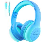 EarFun Cuffie per bambini, con cavo USB-C, 85/94 dB, limitatore di volume, pieghevoli, regolabili, suono stereo, microfono HD, audio, cuffie per bambini per scuola/tablet/PC