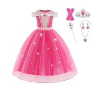 EARJIA Vestito da principessa La bella addormentata per bambine, costume rosa Aurora per bambini, abiti eleganti con accessori, vestito da festa di carnevale per Halloween e cosplay