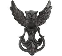 Earl Diamond Battente per porta a forma di gufo, in ghisa, resistente, per giardino, casa, fattoria, accessori decorativi per la casa (nero rustico)