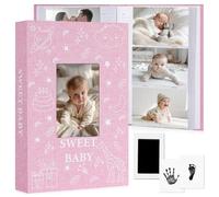 EARLY MINDS Album fotografico per neonati, 10 x 15, 300 tasche con area memo e kit di impronte per mani e piedi, copertina in lino, libro dei ricordi con finestra frontale, privo di acidi, per neonati