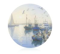 Early Morning Harbor - Tagliere robusto e resistente ai graffi, tagliere portatile, rotondo, in vetro, per cucina, picnic, 20 cm