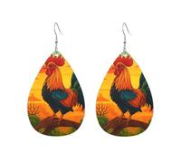 Early-Rising Rooster On Branch Orecchini Da Donna Divertenti Orecchini In Pelle Penzolare Pendenti Per Tutti I Giorni Feste Decorazioni