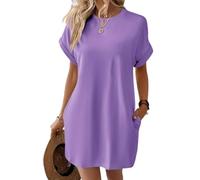 Earnmore Abito T-Shirt a Maniche Corte, Abiti Estivi da Donna a Maniche Corte con Tasche Abito T-Shirt Semplice e Solido con Tasche
