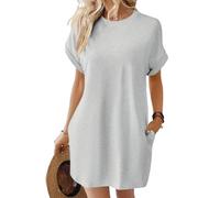 Earnmore Abito T-Shirt a Maniche Corte, Abiti Estivi da Donna a Maniche Corte con Tasche Abito T-Shirt Semplice e Solido con Tasche