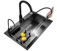 Earnmore Lavello da Cucina Lavello Rettangolare in Acciaio Inossidabile Nero, 19,7-31,5 Pollici Rubinetto * 2, cestello allungabile, distributore di Sapone lavello da Cucina Bar lavello