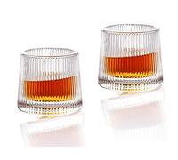 Earnmore - Set di 2 bicchieri da whisky a forma di decompressione girevoli, stile antico bicchieri da whisky da bar, stile borbonico per scotch, bicchieri da rum (texture verticale, 160ml)