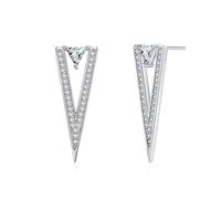 Earrings For Women Large, Damen Ohrringe Hochzeit Silber Hohles Dreieck mit Weiß Zirkonia 925 Silber