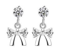 Earrings For Women, orecchini pendenti con zirconi placcati in argento, con nodo a farfalla, 6,5 mm, per donna