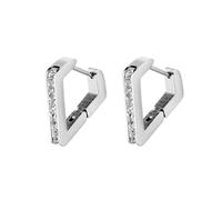 Earrings - Orecchini a cerchio da uomo, in argento, in acciaio inox, a forma di triangolo/quadrato/rombo con zirconi per uomini, Stil 3, Acciaio inossidabile, Zirconia cubica