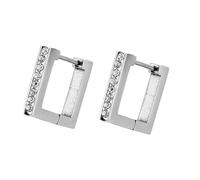 Earrings - Orecchini a cerchio da uomo, in argento, in acciaio inox, a forma di triangolo/quadrato/rombo con zirconi per uomini, Stil 2, Acciaio inossidabile, Zirconia cubica