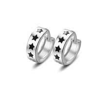 Earrings - Orecchini a cerchio da uomo, in argento placcato argento, pentagramma monopetto, 11,4 x 4 mm, per uomo