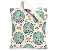 Earth - Borsa tote in tela da donna, giocosa e carina con cuore, stella, terra, verde, lavabile, riutilizzabile, per shopping, brunch parco, biblioteca, gite di un giorno, 33 x 38 cm