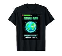 Earth Day Gamer Press Start per Proteggere Pixel Art Videogioco Maglietta