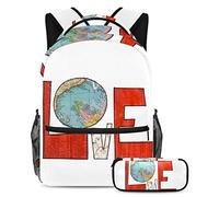Earth Day Love The Earth Zaino con astuccio, set di 2 zaini per bambini per ragazzi ragazze adolescenti, borsa da viaggio per studenti, Multicolore, B:29.4x20x40cm P:19x7.5x3.8cm, Zaini Daypack