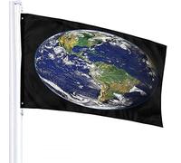 Earth Flag 3x5 FT Blue Planet Green Mountain White in Black Space Universe Outdoor Flags Large Welcome Yard Banners Home Garden Yard Lawn Decor