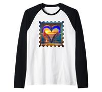 Earth Forever Francobollo Oceano Tramonto Cuore Delfini Carino Maglia con Maniche Raglan