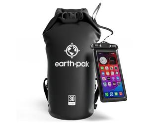 Earth Pak Borsa Impermeabile - Sacca Impermeabile Ideale per Canottaggio, Kayak, Pesca, Rafting, Campeggio, e Nuoto (Nero, 30L)