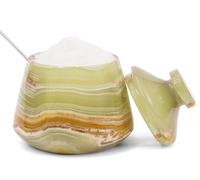 EARTHEN CRAFTS Cantina per sale in marmo con coperchio, verde, 7,6 cm, contenitore per condimenti e spezie con contenitore per cucchiaio, contenitore per sale moderno per piano di lavoro della cucina