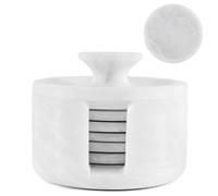 EARTHEN CRAFTS Set di 6 sottobicchieri in marmo da 8,9 cm, sottobicchieri rotondi bianchi con supporto e coperchio, sottobicchieri da tavolo ideali come regalo per inaugurazione della casa