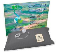 Earthing - Federa per cuscino con messa a terra in grigio, realizzata in 95% cotone e 5% morbido filo d'argento per adattarsi a un cuscino standard del Regno Unito, fornita completa di cavo da 5 m e