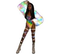 Earthradius LED Bianco Pelliccia Cappotti Giacca Luce Up Disco Rave Jacket Outfit Costume Carnevale Dance Wear Per Nightclub Bar, bianco, Medium