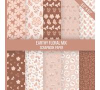 Earthy Floral Mix Scrapbook Paper: A collection of soft, coordinating floral and butterfly designs on warm, natural-toned pages
