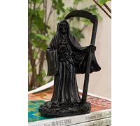 EASCHEER 13,5 cm Santa Muerte Santa Muerte che tiene falce in tunica nera veste statua, statua triste mietitore, scultura d'altare religiosa in piedi