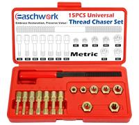 easchwork Set di 15 Pezzi per Filettatura metrica, Kit Universale per Filettatura M6, M8, M10, M12, con Custodia
