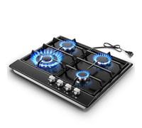 Eascookchef, piano cottura a gas da 61 cm, 4 bruciatori, piano cottura a gas convertibile NG/GPL, doppio bruciatore in vetro temperato nero, piano cottura a propano con protezione termocoppia, piano