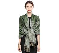 EASE LEAP Sciarpa Pashmina per donna scialle avvolgente caldo di lusso con sensazione di seta Hijab Paisley in colori ricchi con frange 200 * 70cm/(verde)